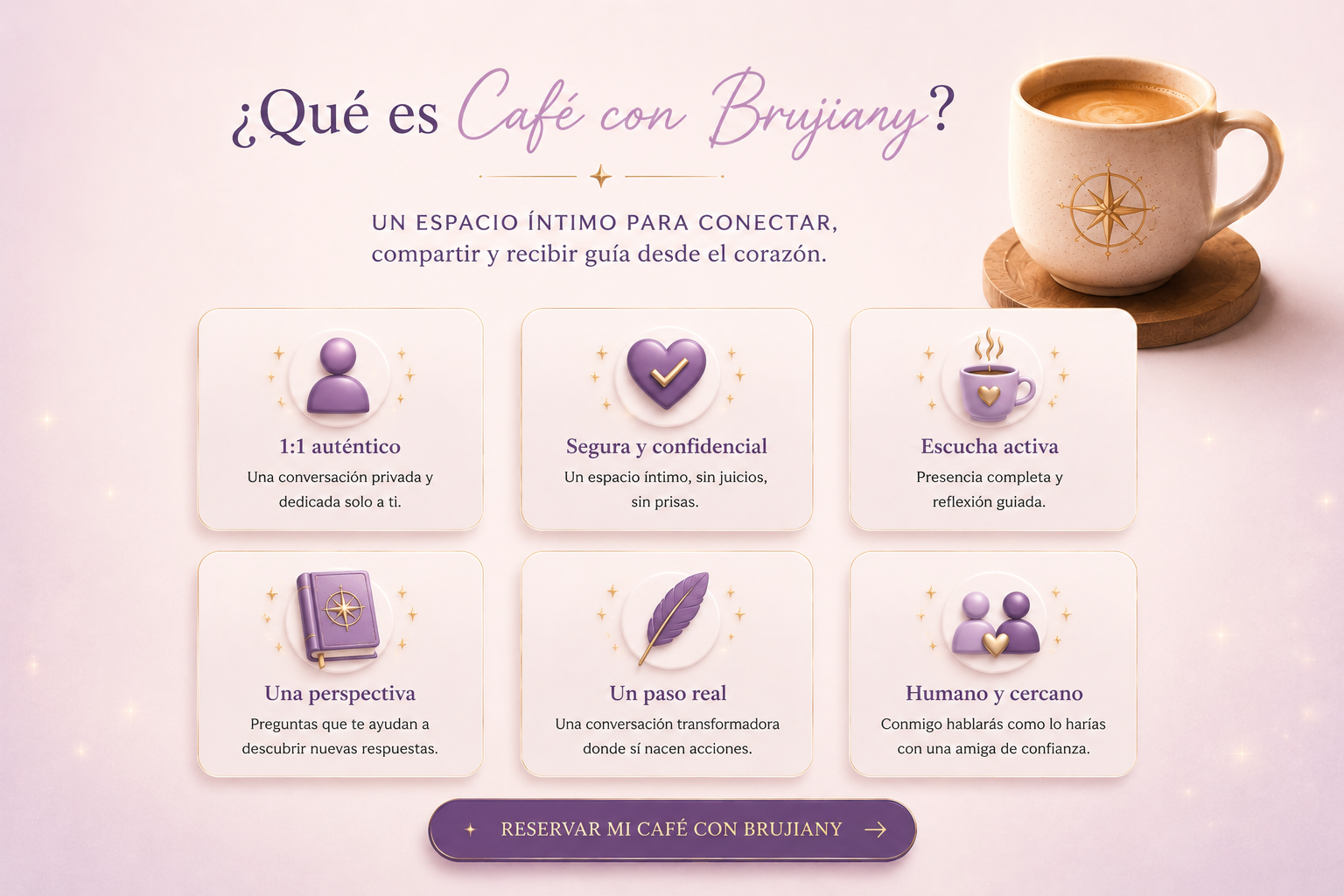 ¿Qué es Café con Brujiany? Un espacio íntimo para conectar, compartir y recibir guía desde el corazón.